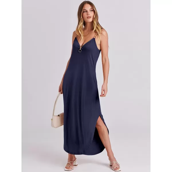 imageANRABESS Womens Summer Casual Loose Sleeveless Straps V Neck Zipper Front Flowy Slit Maxi Beach Sun DressNavy Blue