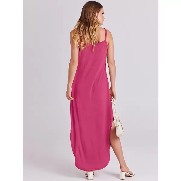 imageANRABESS Womens Summer Casual Loose Sleeveless Straps V Neck Zipper Front Flowy Slit Maxi Beach Sun DressPink