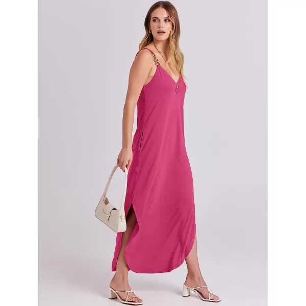 imageANRABESS Womens Summer Casual Loose Sleeveless Straps V Neck Zipper Front Flowy Slit Maxi Beach Sun DressPink