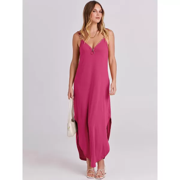 imageANRABESS Womens Summer Casual Loose Sleeveless Straps V Neck Zipper Front Flowy Slit Maxi Beach Sun DressPink