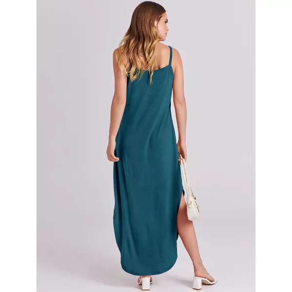 imageANRABESS Womens Summer Casual Loose Sleeveless Straps V Neck Zipper Front Flowy Slit Maxi Beach Sun DressTeal Blue