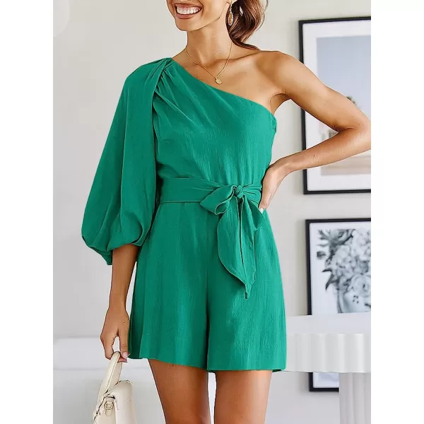imageANRABESS Womens Summer Casual One Shoulder 34 Puff Sleeve Tie Waist Short Jumpsuit Romper OutfitsLake
