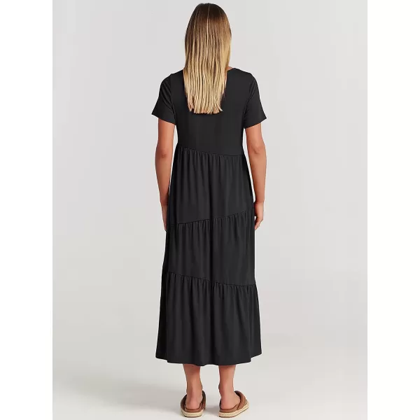 imageANRABESS Womens Summer Casual Short Sleeve Crewneck Swing Dress Casual Flowy Tiered Maxi Beach Dress with Pockets02 Black