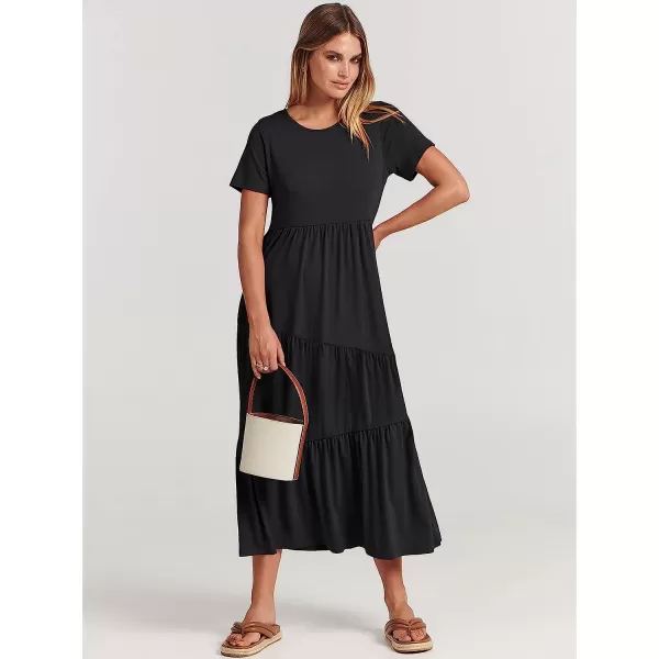imageANRABESS Womens Summer Casual Short Sleeve Crewneck Swing Dress Casual Flowy Tiered Maxi Beach Dress with Pockets02 Black