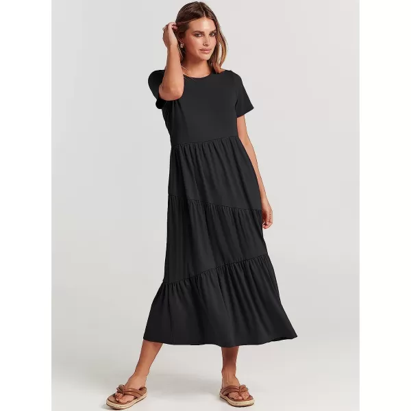 imageANRABESS Womens Summer Casual Short Sleeve Crewneck Swing Dress Casual Flowy Tiered Maxi Beach Dress with Pockets02 Black