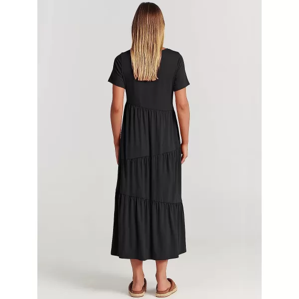 imageANRABESS Womens Summer Casual Short Sleeve Crewneck Swing Dress Casual Flowy Tiered Maxi Beach Dress with Pockets02 Black
