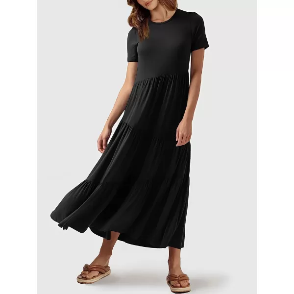 imageANRABESS Womens Summer Casual Short Sleeve Crewneck Swing Dress Casual Flowy Tiered Maxi Beach Dress with Pockets02 Black