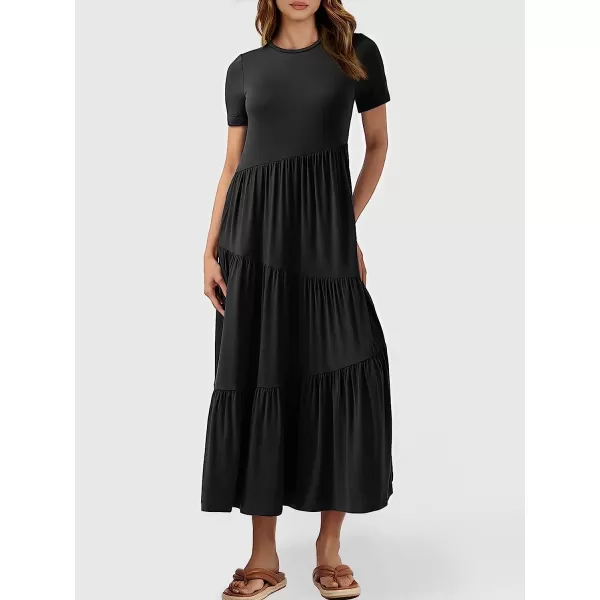 imageANRABESS Womens Summer Casual Short Sleeve Crewneck Swing Dress Casual Flowy Tiered Maxi Beach Dress with Pockets02 Black