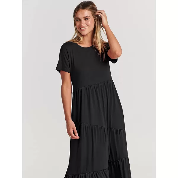 imageANRABESS Womens Summer Casual Short Sleeve Crewneck Swing Dress Casual Flowy Tiered Maxi Beach Dress with Pockets02 Black