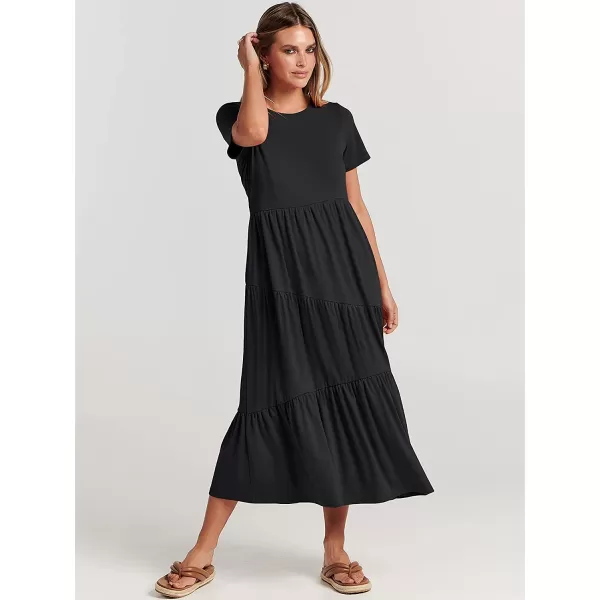 imageANRABESS Womens Summer Casual Short Sleeve Crewneck Swing Dress Casual Flowy Tiered Maxi Beach Dress with Pockets02 Black