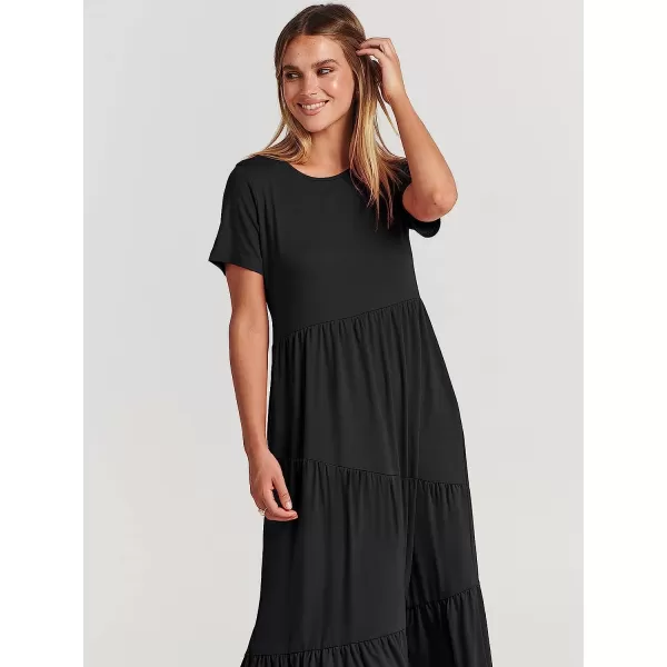 imageANRABESS Womens Summer Casual Short Sleeve Crewneck Swing Dress Casual Flowy Tiered Maxi Beach Dress with Pockets02 Black