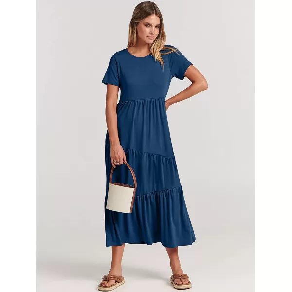 imageANRABESS Womens Summer Casual Short Sleeve Crewneck Swing Dress Casual Flowy Tiered Maxi Beach Dress with Pockets02 Blue