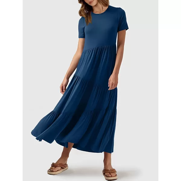imageANRABESS Womens Summer Casual Short Sleeve Crewneck Swing Dress Casual Flowy Tiered Maxi Beach Dress with Pockets02 Blue