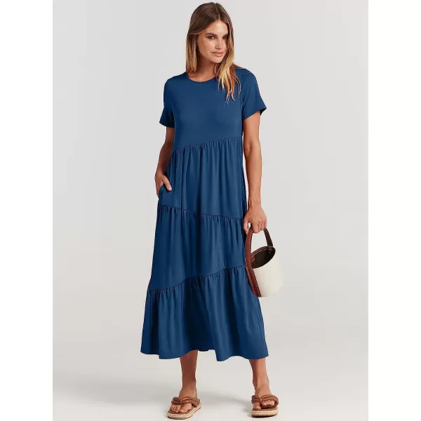 imageANRABESS Womens Summer Casual Short Sleeve Crewneck Swing Dress Casual Flowy Tiered Maxi Beach Dress with Pockets02 Blue