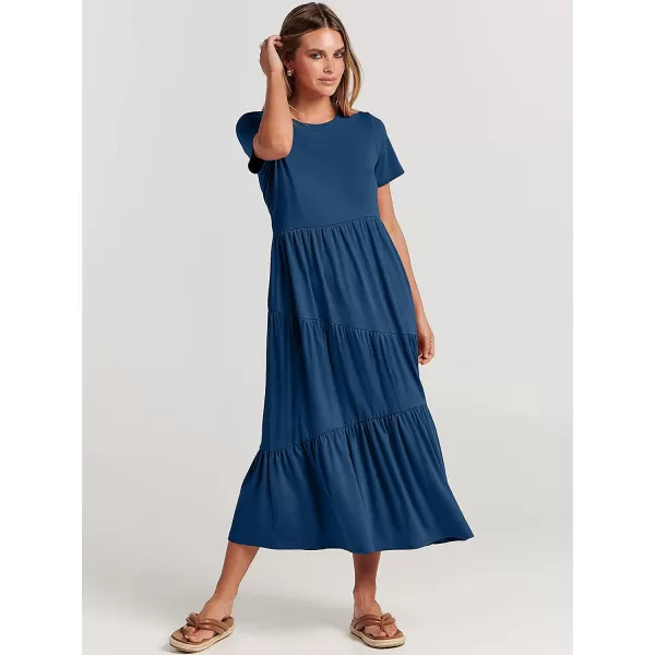 imageANRABESS Womens Summer Casual Short Sleeve Crewneck Swing Dress Casual Flowy Tiered Maxi Beach Dress with Pockets02 Blue