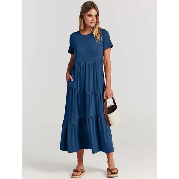 imageANRABESS Womens Summer Casual Short Sleeve Crewneck Swing Dress Casual Flowy Tiered Maxi Beach Dress with Pockets02 Blue