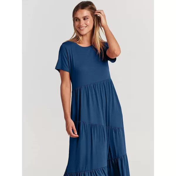 imageANRABESS Womens Summer Casual Short Sleeve Crewneck Swing Dress Casual Flowy Tiered Maxi Beach Dress with Pockets02 Blue