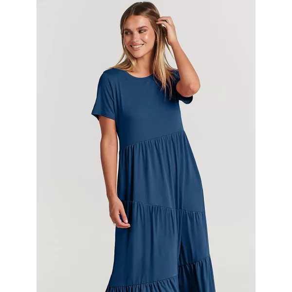 imageANRABESS Womens Summer Casual Short Sleeve Crewneck Swing Dress Casual Flowy Tiered Maxi Beach Dress with Pockets02 Blue