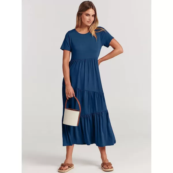 imageANRABESS Womens Summer Casual Short Sleeve Crewneck Swing Dress Casual Flowy Tiered Maxi Beach Dress with Pockets02 Blue
