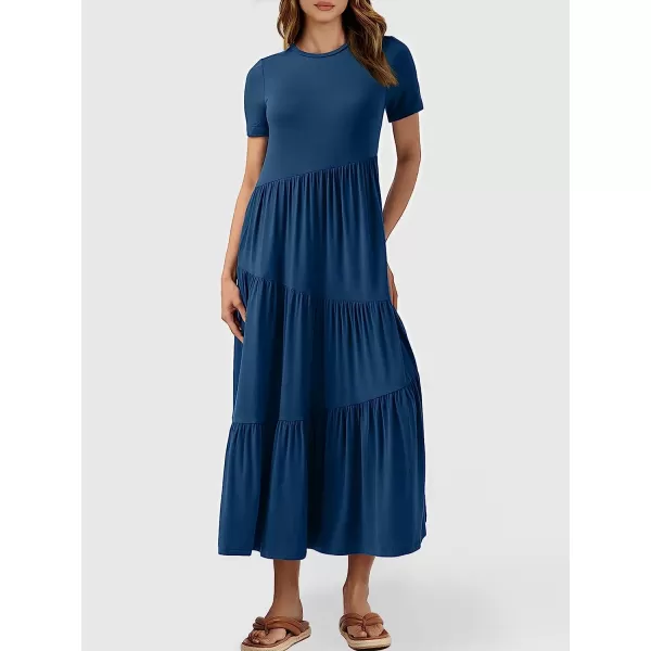 imageANRABESS Womens Summer Casual Short Sleeve Crewneck Swing Dress Casual Flowy Tiered Maxi Beach Dress with Pockets02 Blue