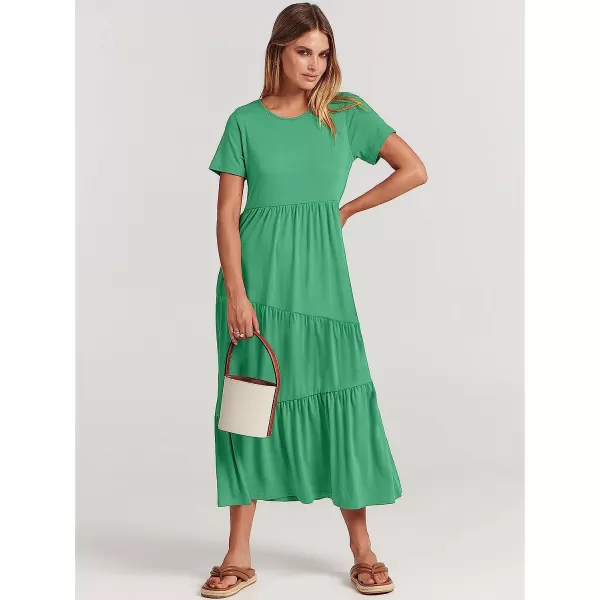 imageANRABESS Womens Summer Casual Short Sleeve Crewneck Swing Dress Casual Flowy Tiered Maxi Beach Dress with Pockets02 Grass