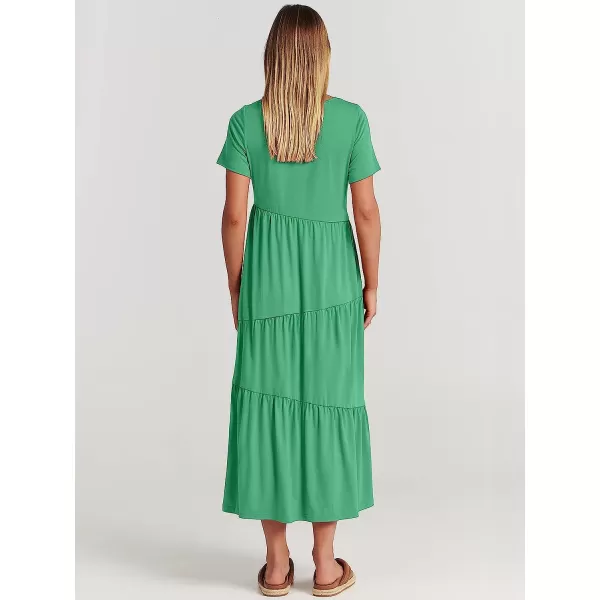 imageANRABESS Womens Summer Casual Short Sleeve Crewneck Swing Dress Casual Flowy Tiered Maxi Beach Dress with Pockets02 Grass