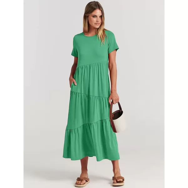 imageANRABESS Womens Summer Casual Short Sleeve Crewneck Swing Dress Casual Flowy Tiered Maxi Beach Dress with Pockets02 Grass