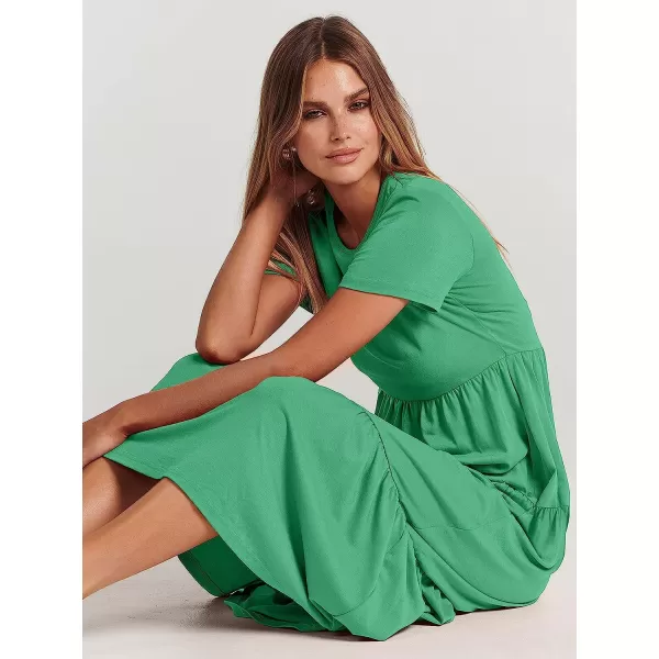 imageANRABESS Womens Summer Casual Short Sleeve Crewneck Swing Dress Casual Flowy Tiered Maxi Beach Dress with Pockets02 Grass