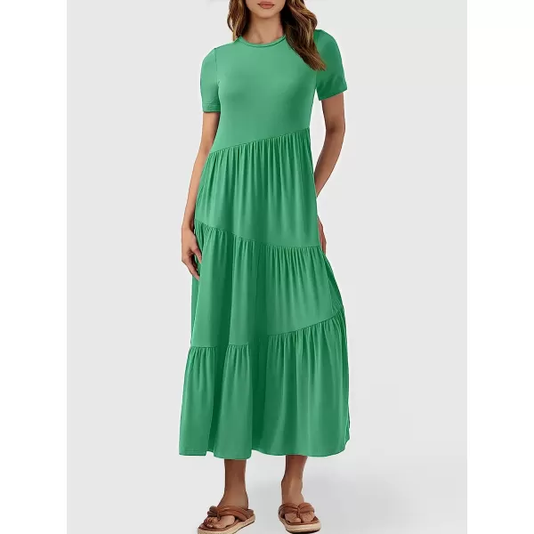imageANRABESS Womens Summer Casual Short Sleeve Crewneck Swing Dress Casual Flowy Tiered Maxi Beach Dress with Pockets02 Grass