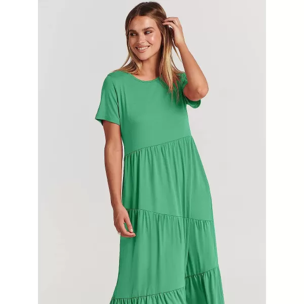 imageANRABESS Womens Summer Casual Short Sleeve Crewneck Swing Dress Casual Flowy Tiered Maxi Beach Dress with Pockets02 Grass