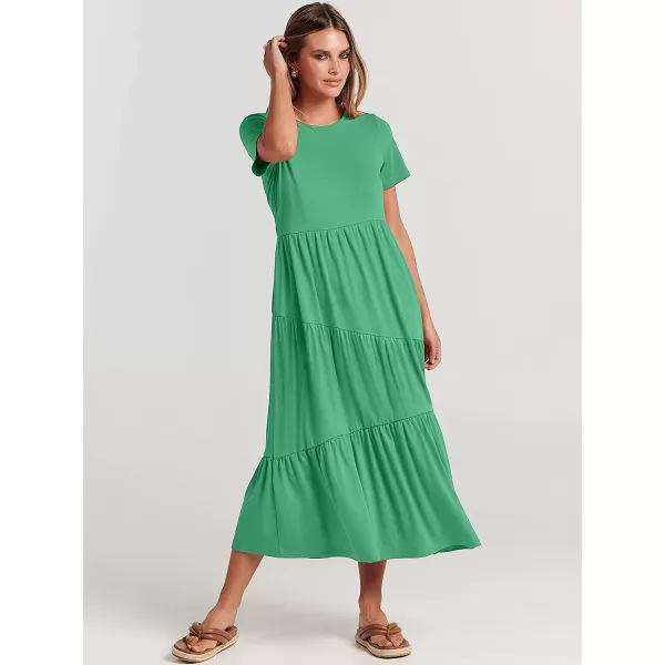 imageANRABESS Womens Summer Casual Short Sleeve Crewneck Swing Dress Casual Flowy Tiered Maxi Beach Dress with Pockets02 Grass