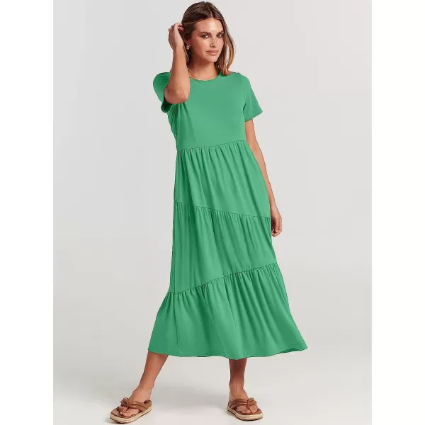 imageANRABESS Womens Summer Casual Short Sleeve Crewneck Swing Dress Casual Flowy Tiered Maxi Beach Dress with Pockets02 Grass