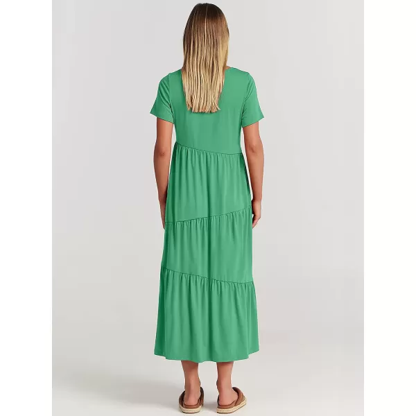 imageANRABESS Womens Summer Casual Short Sleeve Crewneck Swing Dress Casual Flowy Tiered Maxi Beach Dress with Pockets02 Grass