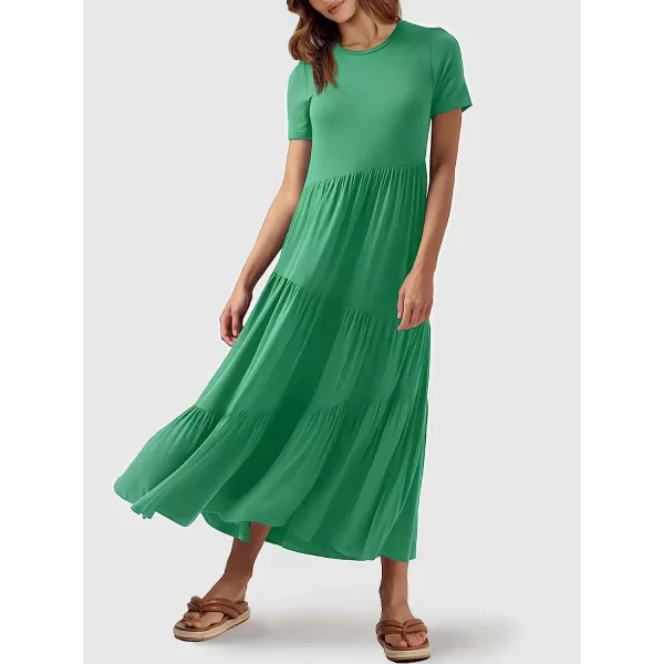imageANRABESS Womens Summer Casual Short Sleeve Crewneck Swing Dress Casual Flowy Tiered Maxi Beach Dress with Pockets02 Grass