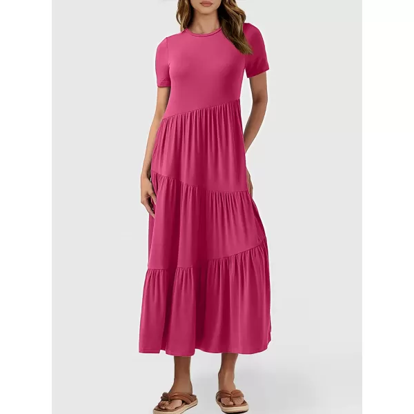 imageANRABESS Womens Summer Casual Short Sleeve Crewneck Swing Dress Casual Flowy Tiered Maxi Beach Dress with Pockets02 Rose