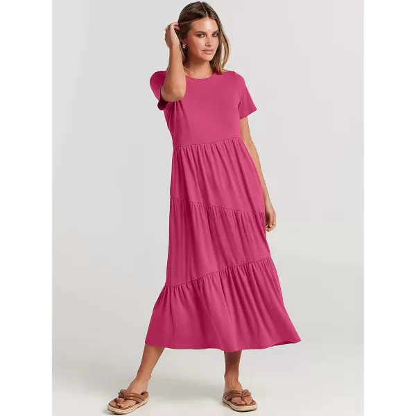 imageANRABESS Womens Summer Casual Short Sleeve Crewneck Swing Dress Casual Flowy Tiered Maxi Beach Dress with Pockets02 Rose