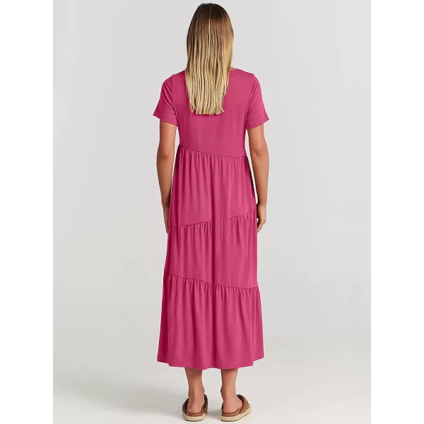 imageANRABESS Womens Summer Casual Short Sleeve Crewneck Swing Dress Casual Flowy Tiered Maxi Beach Dress with Pockets02 Rose