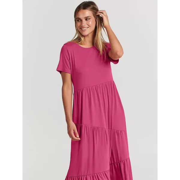 imageANRABESS Womens Summer Casual Short Sleeve Crewneck Swing Dress Casual Flowy Tiered Maxi Beach Dress with Pockets02 Rose