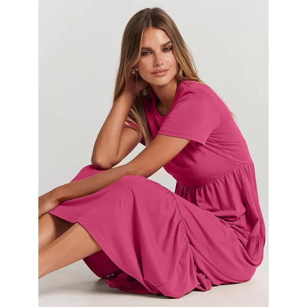imageANRABESS Womens Summer Casual Short Sleeve Crewneck Swing Dress Casual Flowy Tiered Maxi Beach Dress with Pockets02 Rose