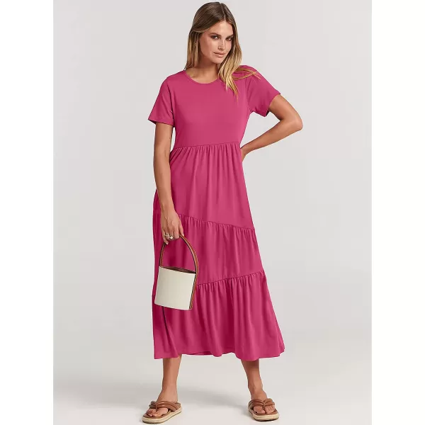 imageANRABESS Womens Summer Casual Short Sleeve Crewneck Swing Dress Casual Flowy Tiered Maxi Beach Dress with Pockets02 Rose