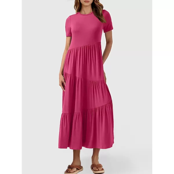 imageANRABESS Womens Summer Casual Short Sleeve Crewneck Swing Dress Casual Flowy Tiered Maxi Beach Dress with Pockets02 Rose