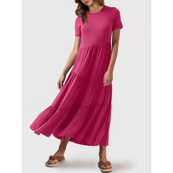 imageANRABESS Womens Summer Casual Short Sleeve Crewneck Swing Dress Casual Flowy Tiered Maxi Beach Dress with Pockets02 Rose