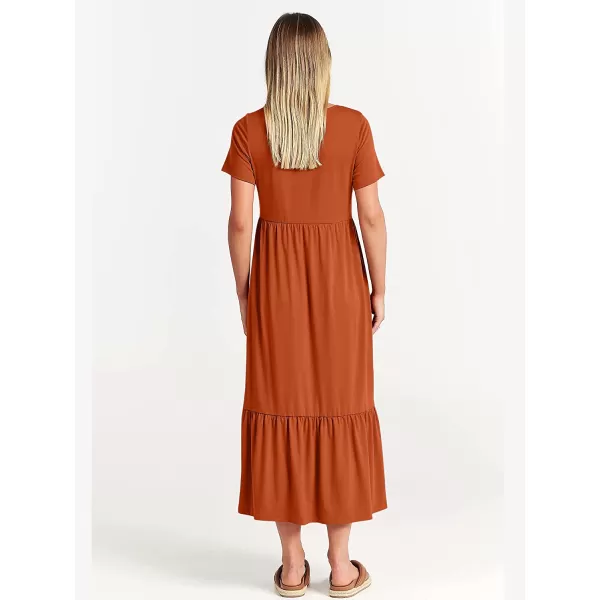 imageANRABESS Womens Summer Casual Short Sleeve Crewneck Swing Dress Casual Flowy Tiered Maxi Beach Dress with PocketsBrick Red