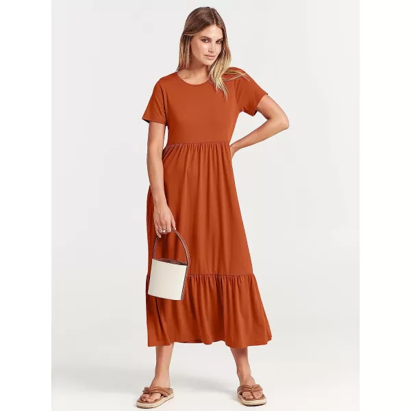 imageANRABESS Womens Summer Casual Short Sleeve Crewneck Swing Dress Casual Flowy Tiered Maxi Beach Dress with PocketsBrick Red