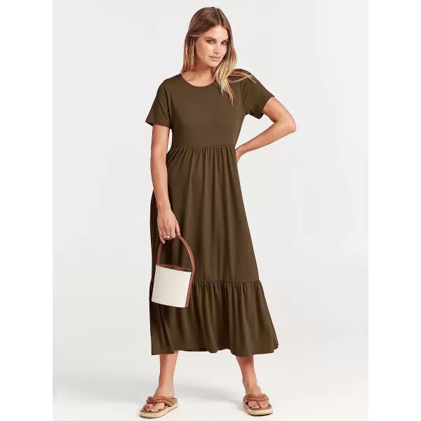 imageANRABESS Womens Summer Casual Short Sleeve Crewneck Swing Dress Casual Flowy Tiered Maxi Beach Dress with PocketsCoffee