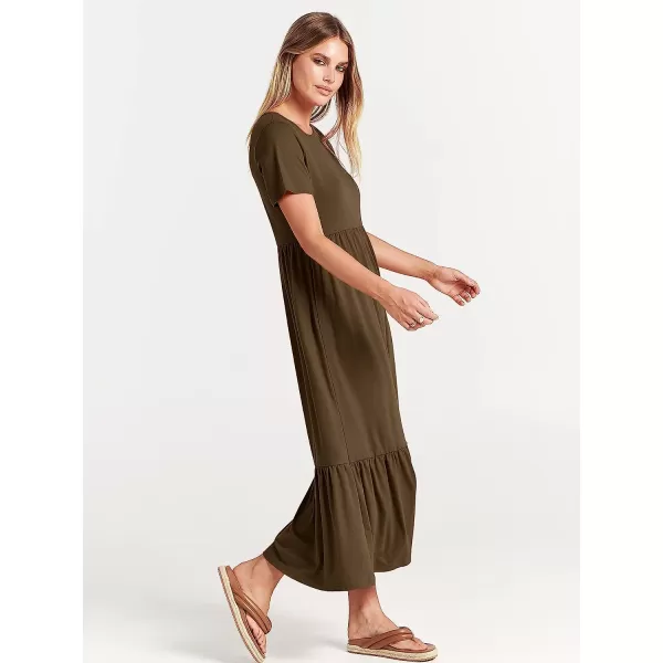 imageANRABESS Womens Summer Casual Short Sleeve Crewneck Swing Dress Casual Flowy Tiered Maxi Beach Dress with PocketsCoffee