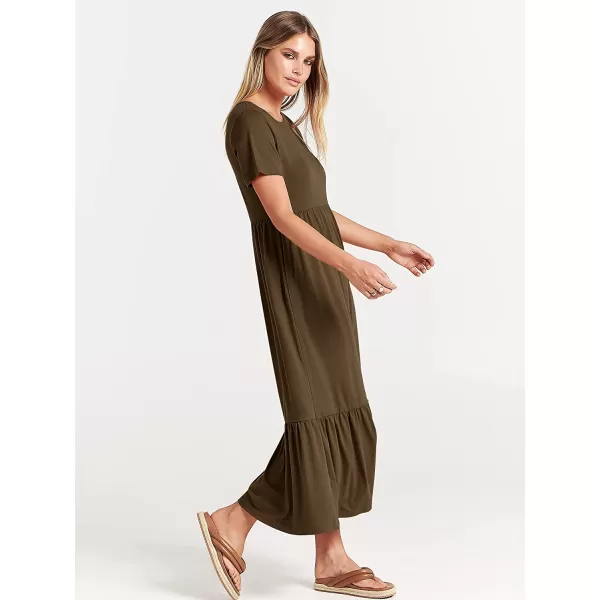 imageANRABESS Womens Summer Casual Short Sleeve Crewneck Swing Dress Casual Flowy Tiered Maxi Beach Dress with PocketsCoffee