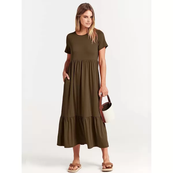 imageANRABESS Womens Summer Casual Short Sleeve Crewneck Swing Dress Casual Flowy Tiered Maxi Beach Dress with PocketsCoffee
