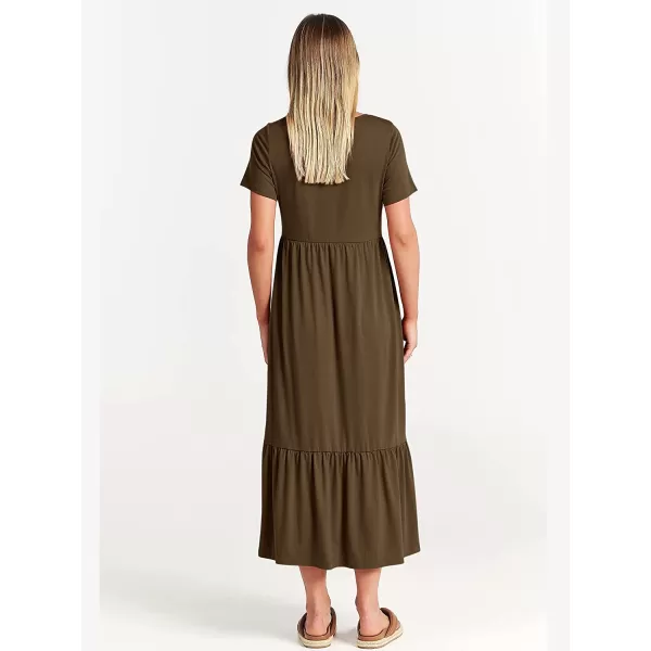 imageANRABESS Womens Summer Casual Short Sleeve Crewneck Swing Dress Casual Flowy Tiered Maxi Beach Dress with PocketsCoffee