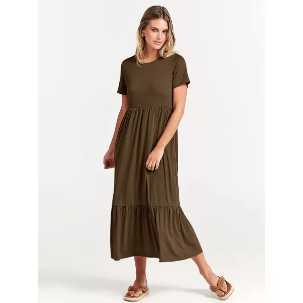 imageANRABESS Womens Summer Casual Short Sleeve Crewneck Swing Dress Casual Flowy Tiered Maxi Beach Dress with PocketsCoffee